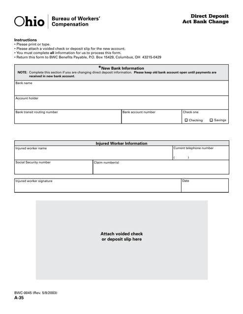 Form A-35 (BWC-0045)  Printable Pdf
