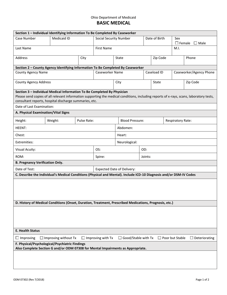 Form ODM07302 Basic Medical - Ohio, Page 1