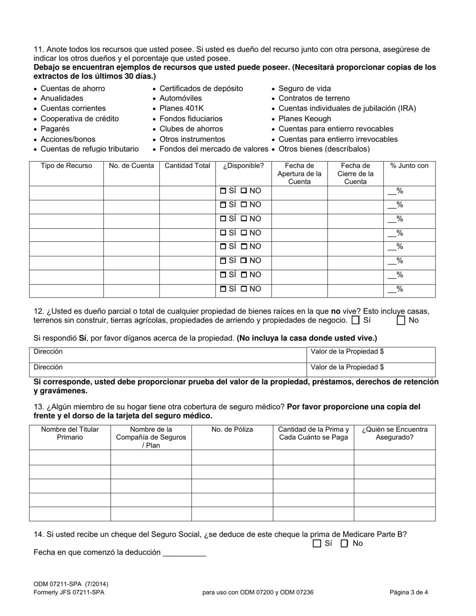 Formulario ODM07211-SPA Suplemento De Participacion En Medicaid Para Trabajadores Con Discapacidades - Ohio (Spanish), Page 3