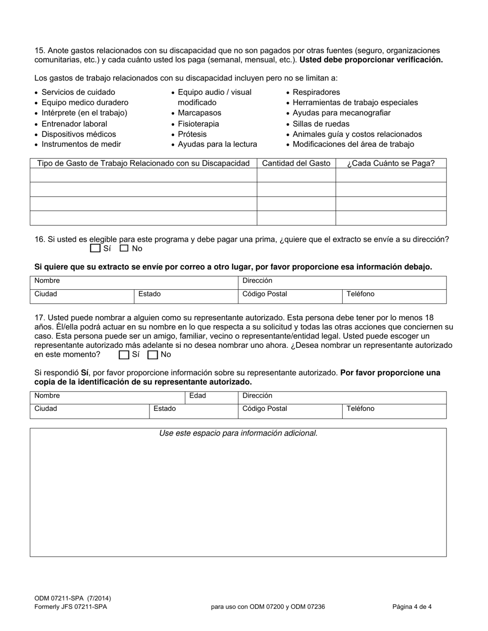 Formulario ODM07211-SPA Suplemento De Participacion En Medicaid Para Trabajadores Con Discapacidades - Ohio (Spanish), Page 4