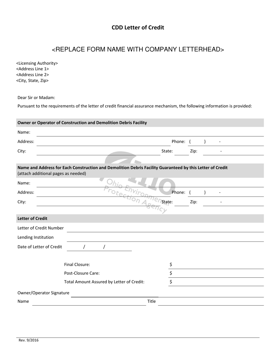 Ohio Cdd Letter of Credit Fill Out, Sign Online and Download PDF