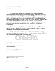 Certificate of Insurance for Final Closure, Post-closure Care, Corrective Measures, or Scrap Tire Transporter Final Closure - Ohio, Page 2