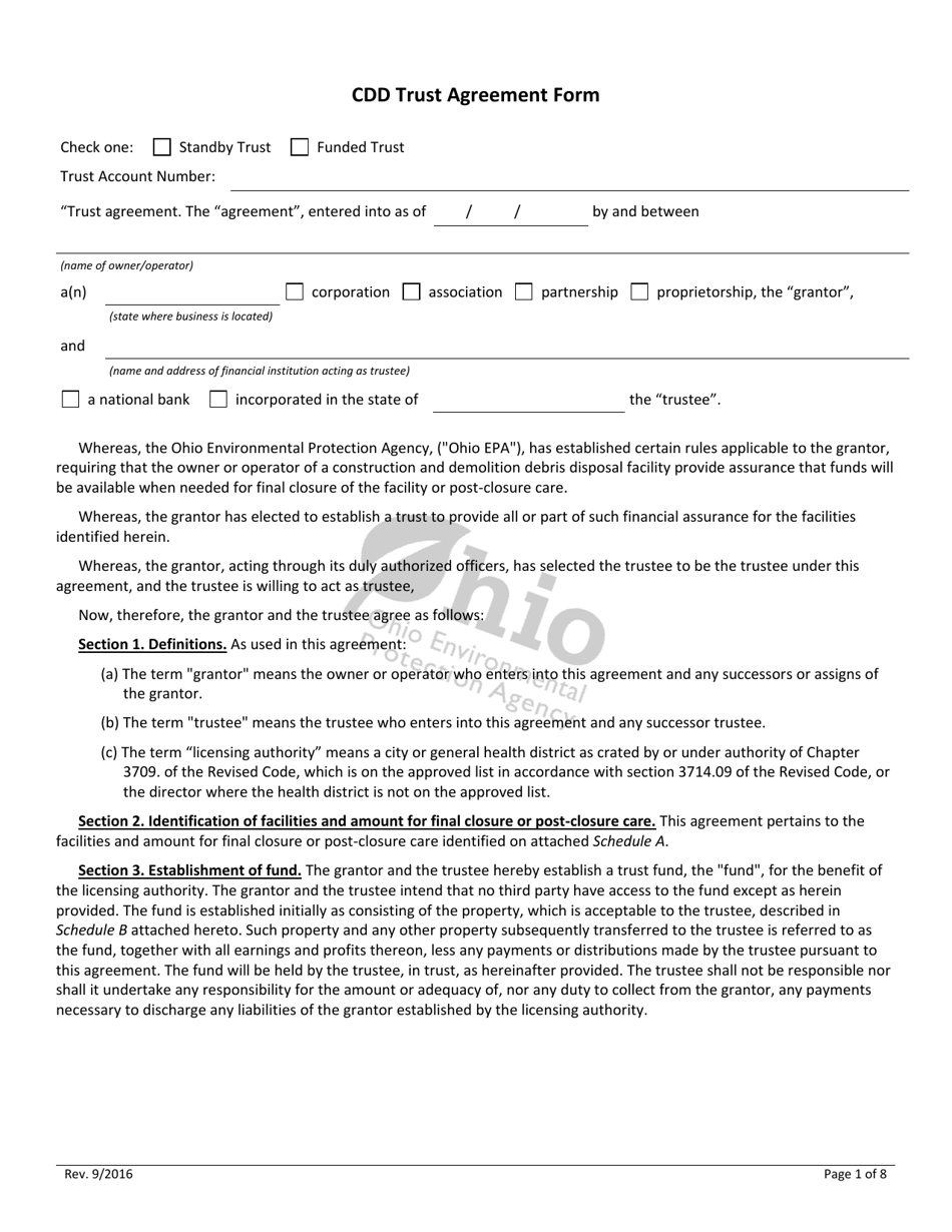 Cdd Trust Agreement Form - Ohio, Page 1
