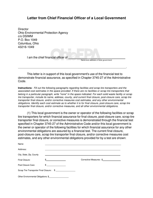 Letter From Chief Financial Officer of a Local Government - Ohio Download Pdf