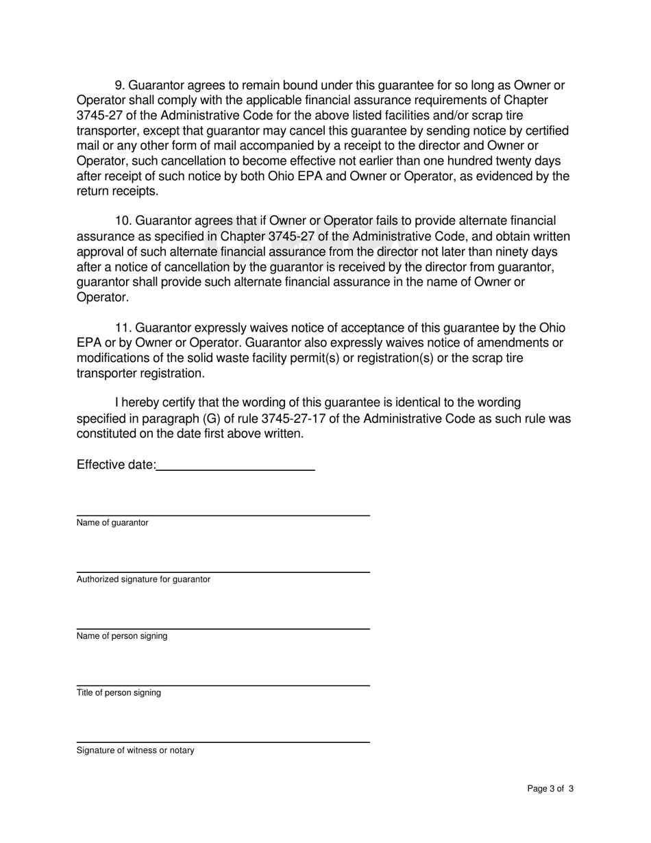 Corporate Guarantee for Final Closure, Post-closure Care, Corrective Measures, and / or Scrap Tire Transporter Final Closure - Ohio, Page 3