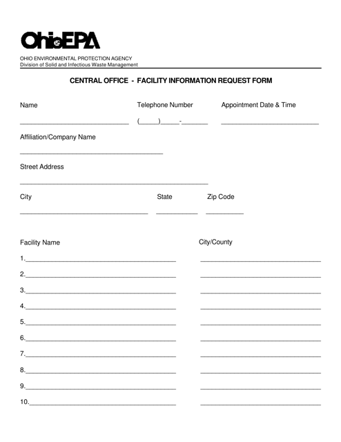 Central Office - Facility Information Request Form - Ohio Download Pdf