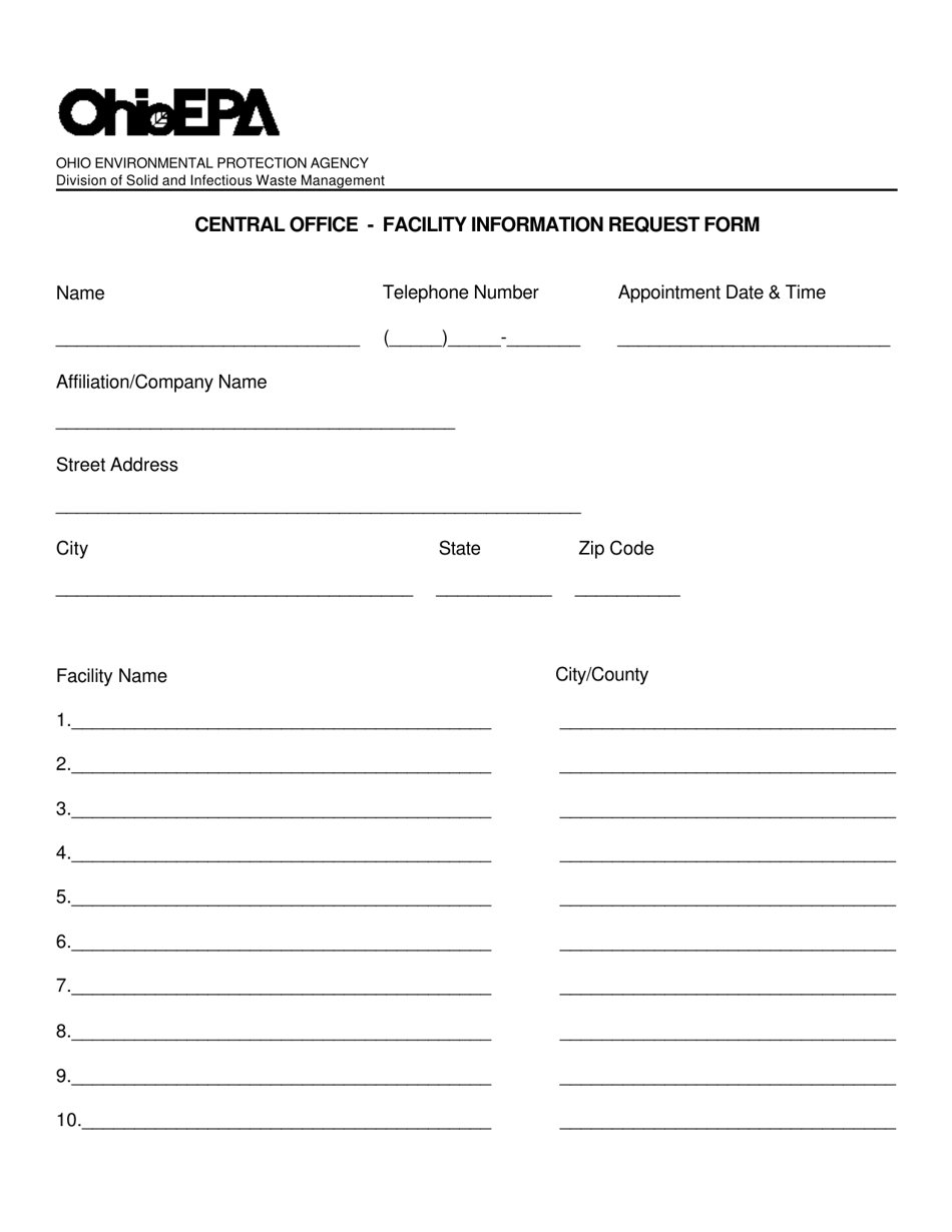 Central Office - Facility Information Request Form - Ohio, Page 1