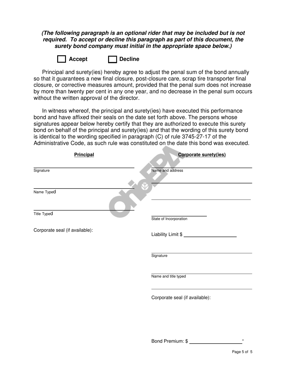 Ohio Performance Bond - Fill Out, Sign Online And Download Pdf 