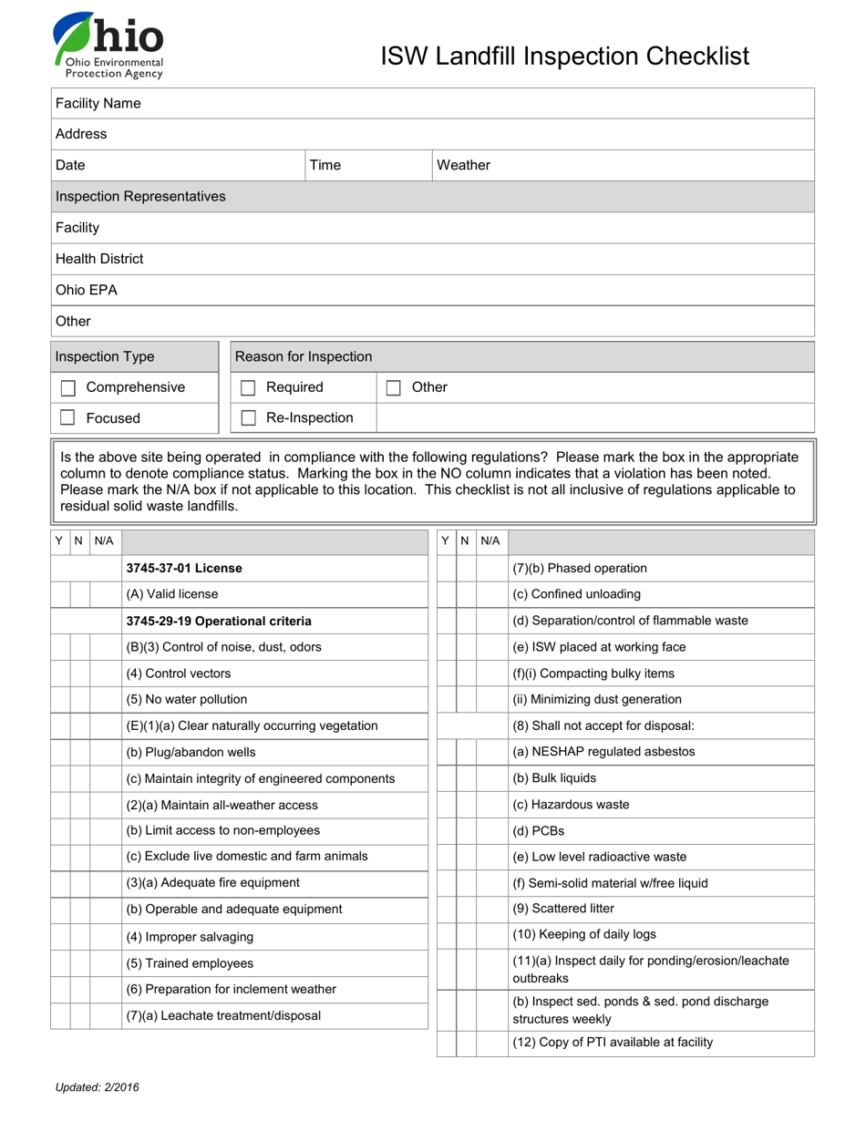 Ohio Isw Landfill Inspection Checklist - Fill Out, Sign Online and ...