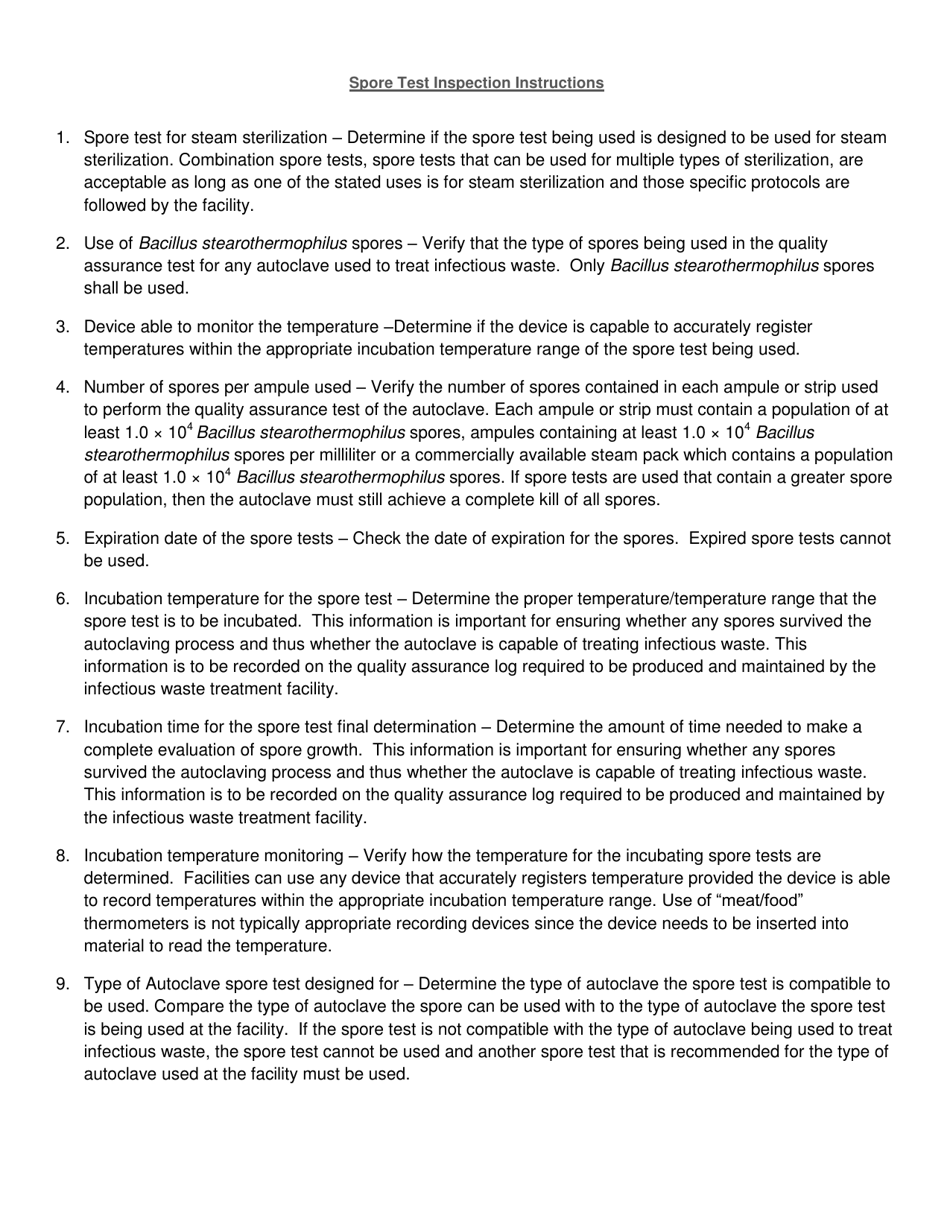 Infectious Waste Autoclave Spore Test Inspection Form - Ohio, Page 2