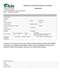 Document preview: Explosive Gas Monitoring Plan Checklist Application - Ohio