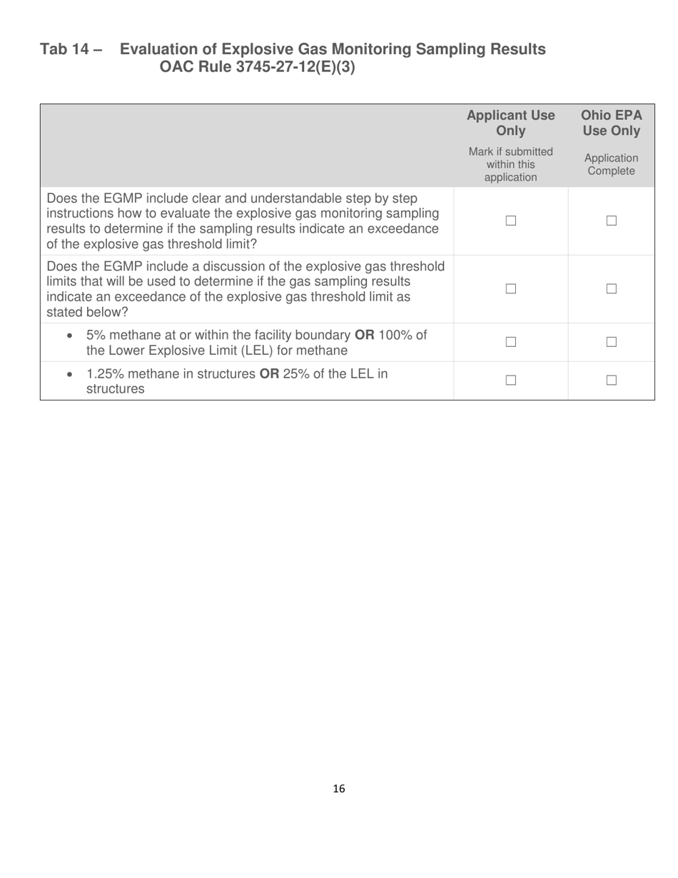 Explosive Gas Monitoring Plan Checklist Application - Ohio, Page 16