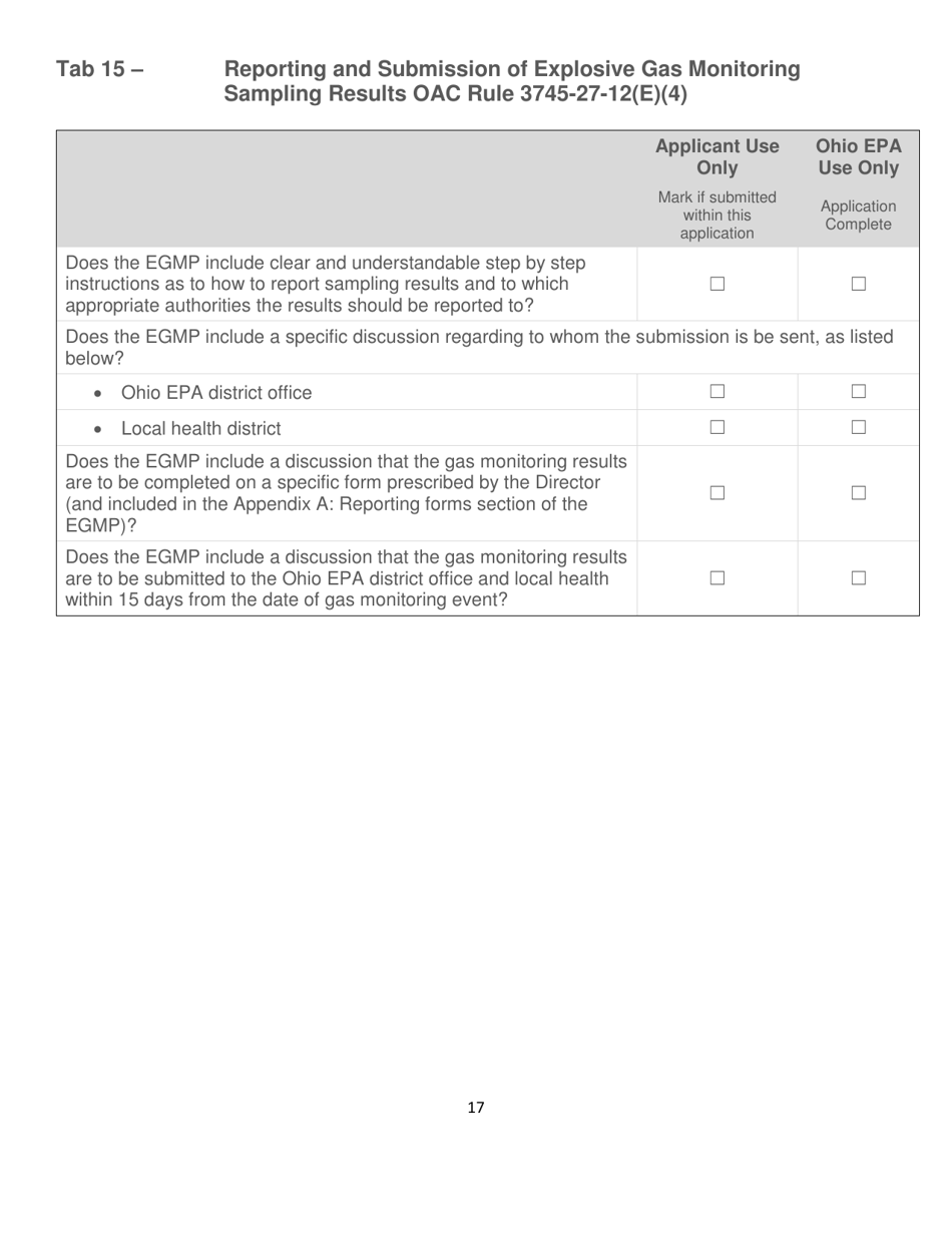 Explosive Gas Monitoring Plan Checklist Application - Ohio, Page 17