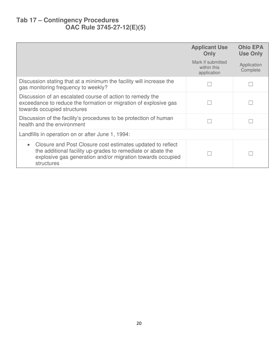 Explosive Gas Monitoring Plan Checklist Application - Ohio, Page 20