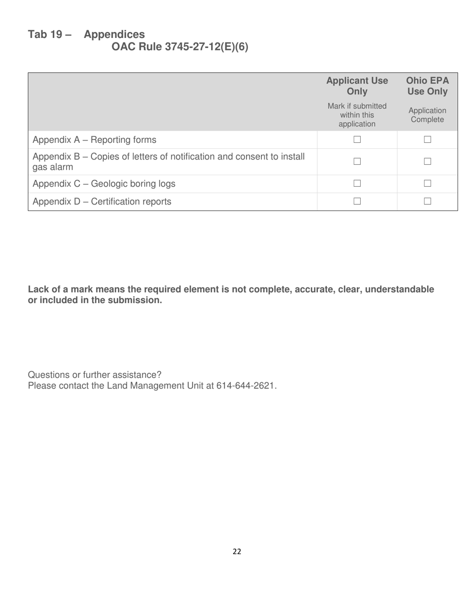 Explosive Gas Monitoring Plan Checklist Application - Ohio, Page 22
