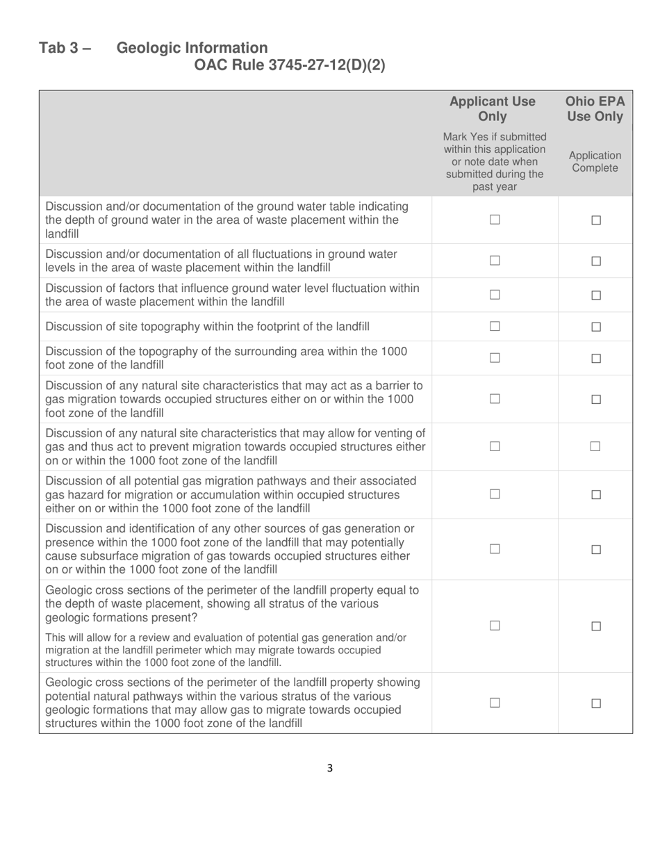 Explosive Gas Monitoring Plan Checklist Application - Ohio, Page 3