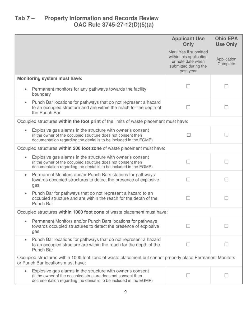 Explosive Gas Monitoring Plan Checklist Application - Ohio, Page 9