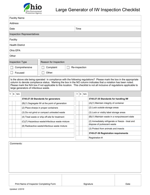 Ohio Large Generator of Iw Inspection Checklist - Fill Out, Sign Online ...