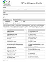 Document preview: Msw Landfill Inspection Checklist - Ohio