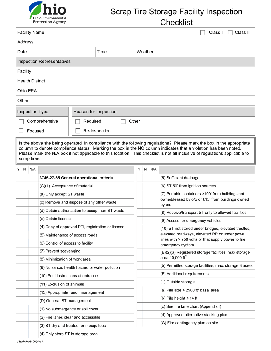 Ohio Scrap Tire Storage Facility Inspection Checklist - Fill Out, Sign ...