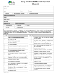 Document preview: Scrap Tire Monofill/Monocell Inspection Checklist - Ohio