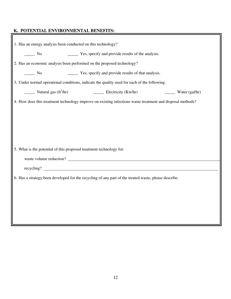 Information Request Form - Evaluation of Infectious Waste Treatment Technology - Ohio, Page 12