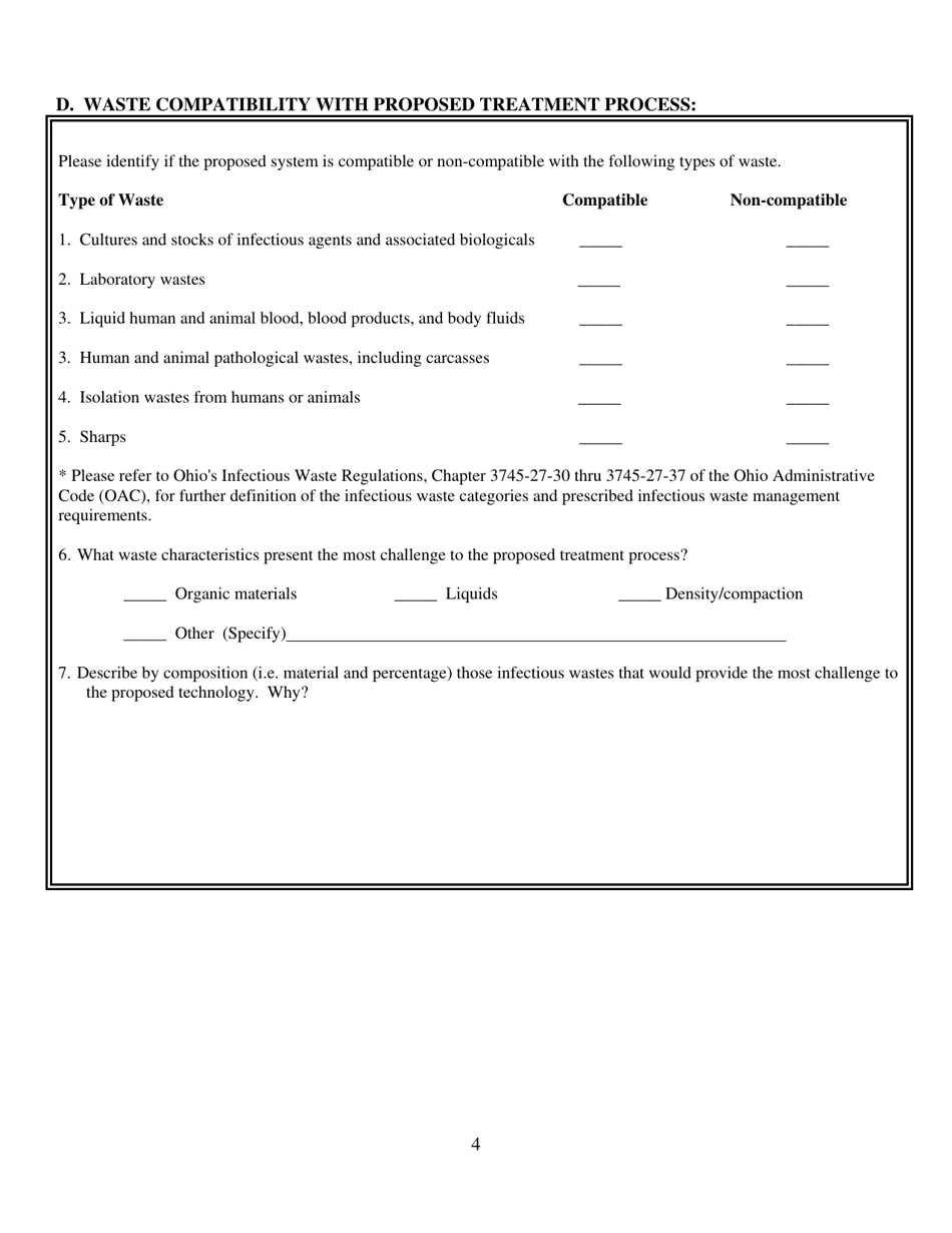 Information Request Form - Evaluation of Infectious Waste Treatment Technology - Ohio, Page 4