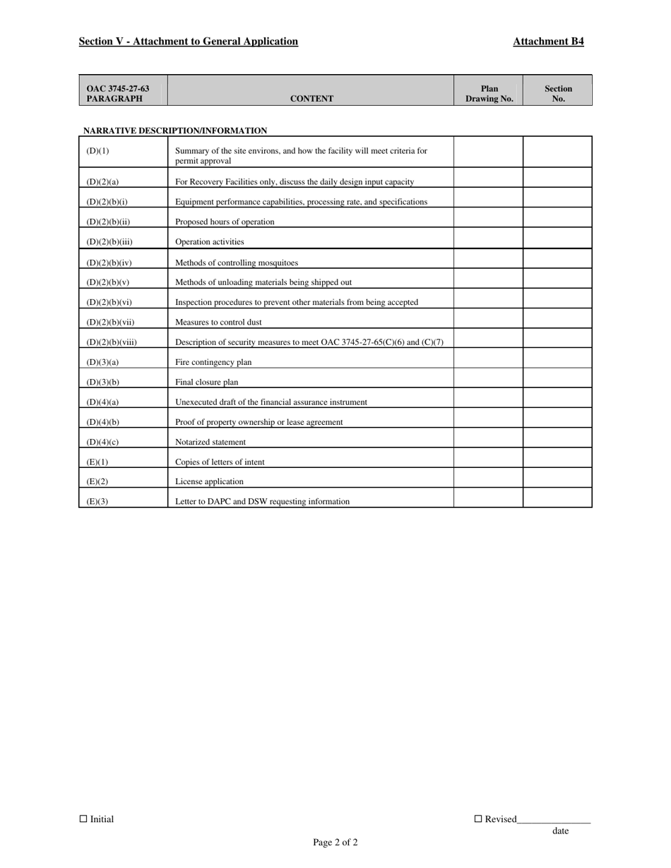 Attachment B4 Permit to Install Application Form - Class I Scrap Tire Storage and Recovery Facilities - Ohio, Page 2