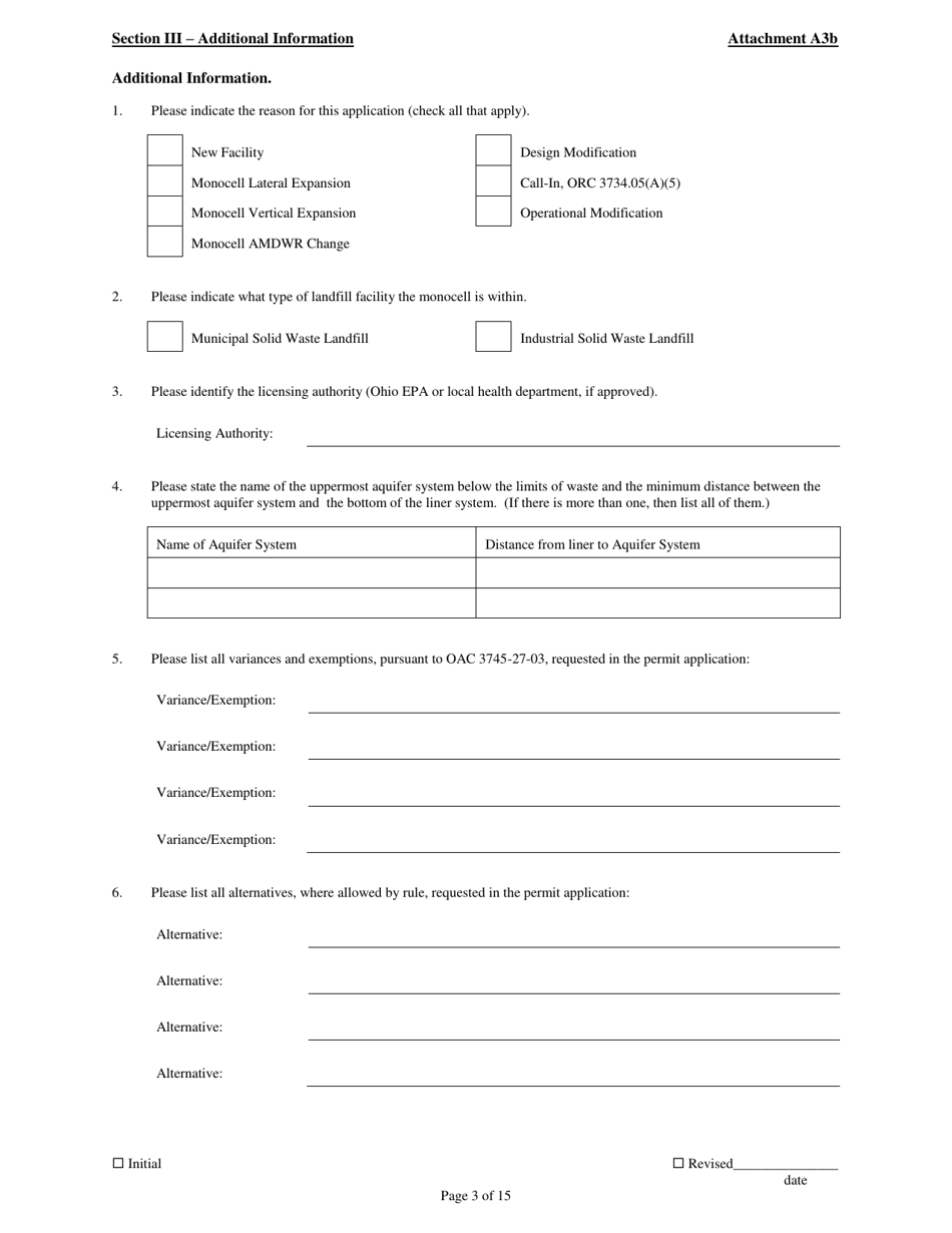 Attachment A3B Permit to Install Application Form - Contiguous and Noncontiguous Scrap Tire Monocells - Ohio, Page 3
