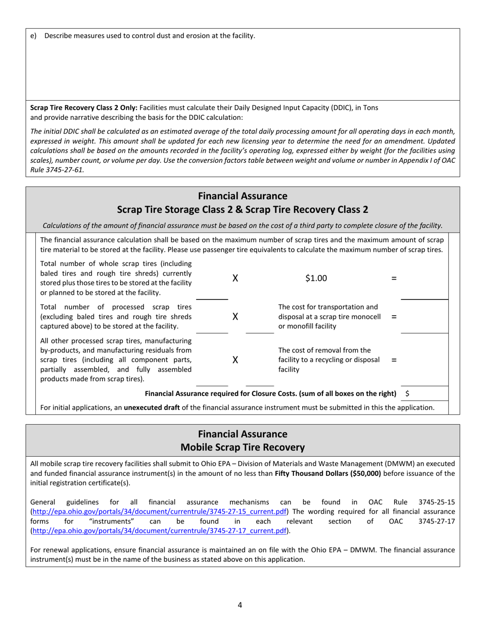 Scrap Tire Facility Registration Application - Ohio, Page 4