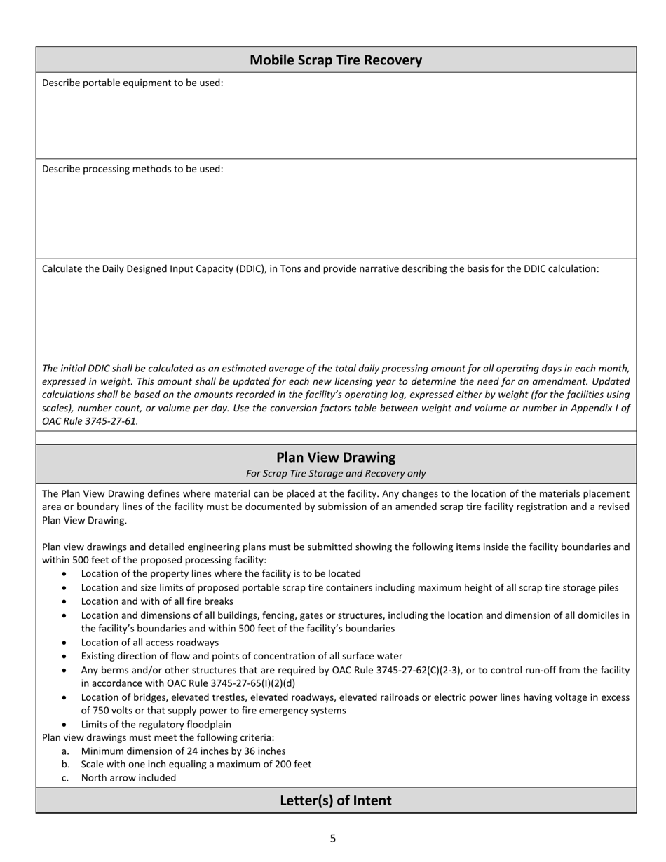 Scrap Tire Facility Registration Application - Ohio, Page 5