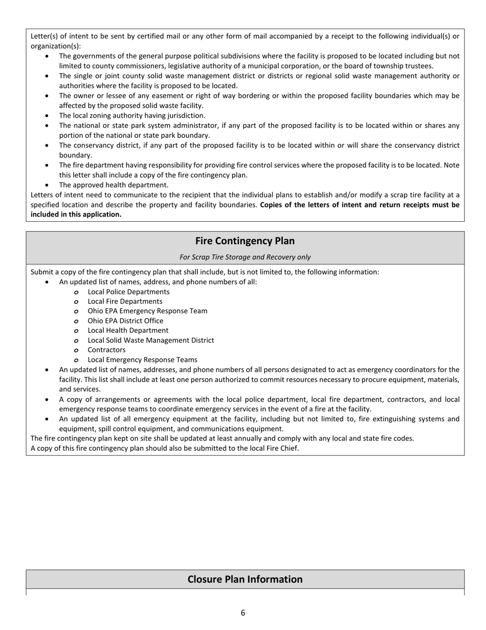 Scrap Tire Facility Registration Application - Ohio, Page 6
