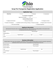 Scrap Tire Transporter Registration Application - Ohio