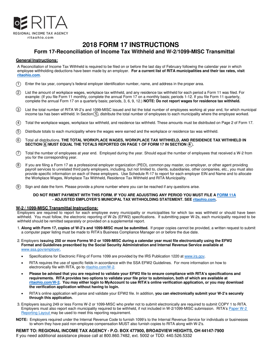 Download Instructions for Form 17 Reconciliation of Income Tax Withheld