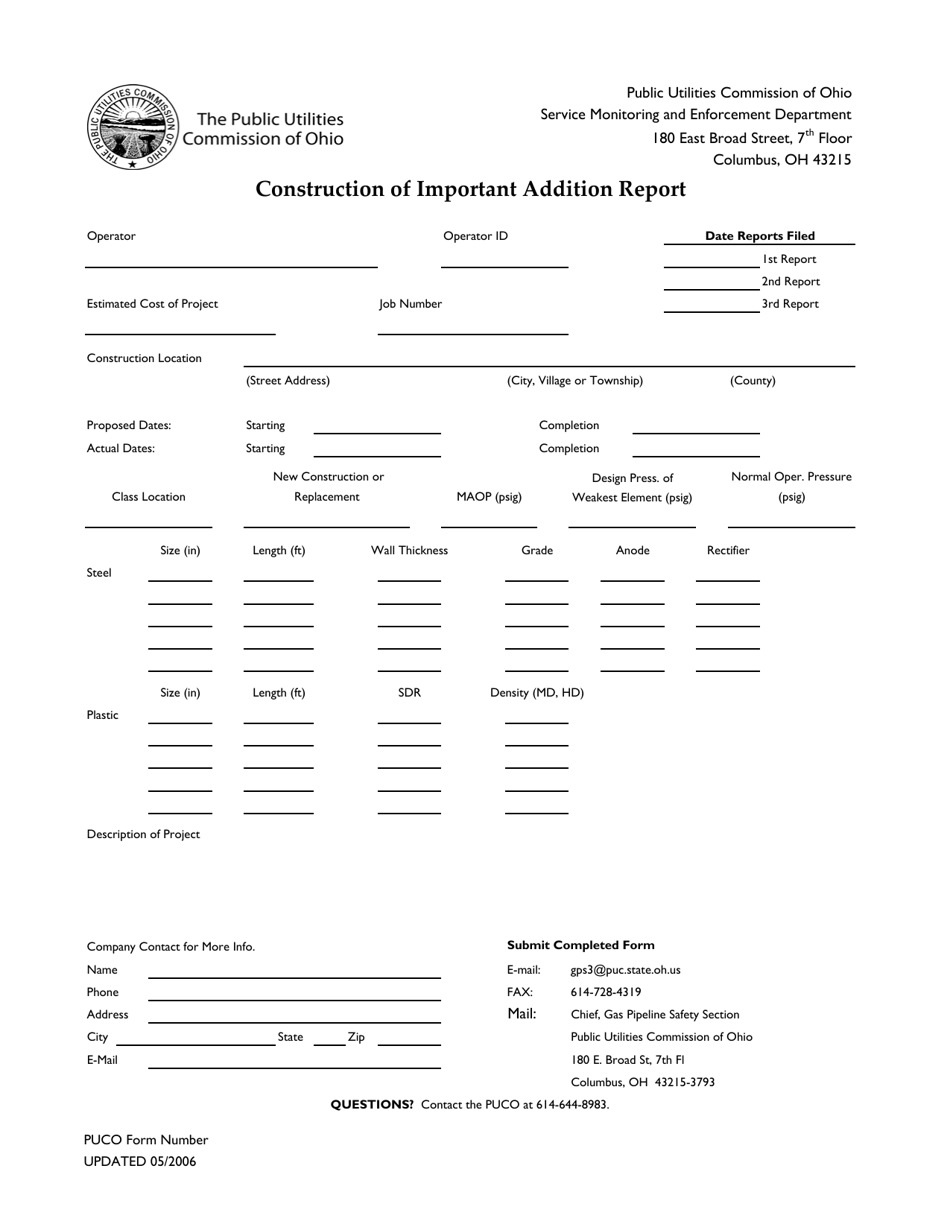 Construction of Important Addition Report - Ohio, Page 1