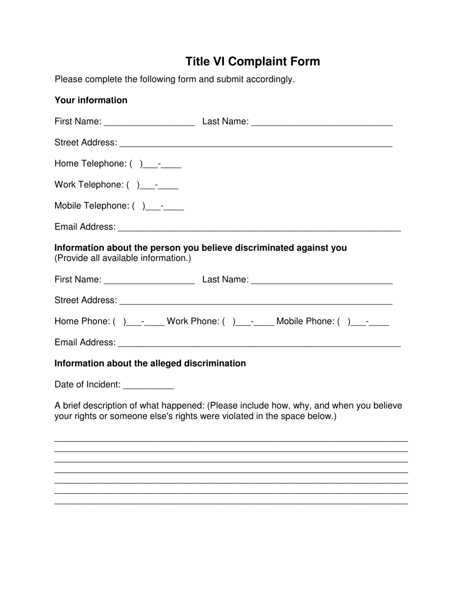 Title VI Complaint Form - Ohio, Page 1