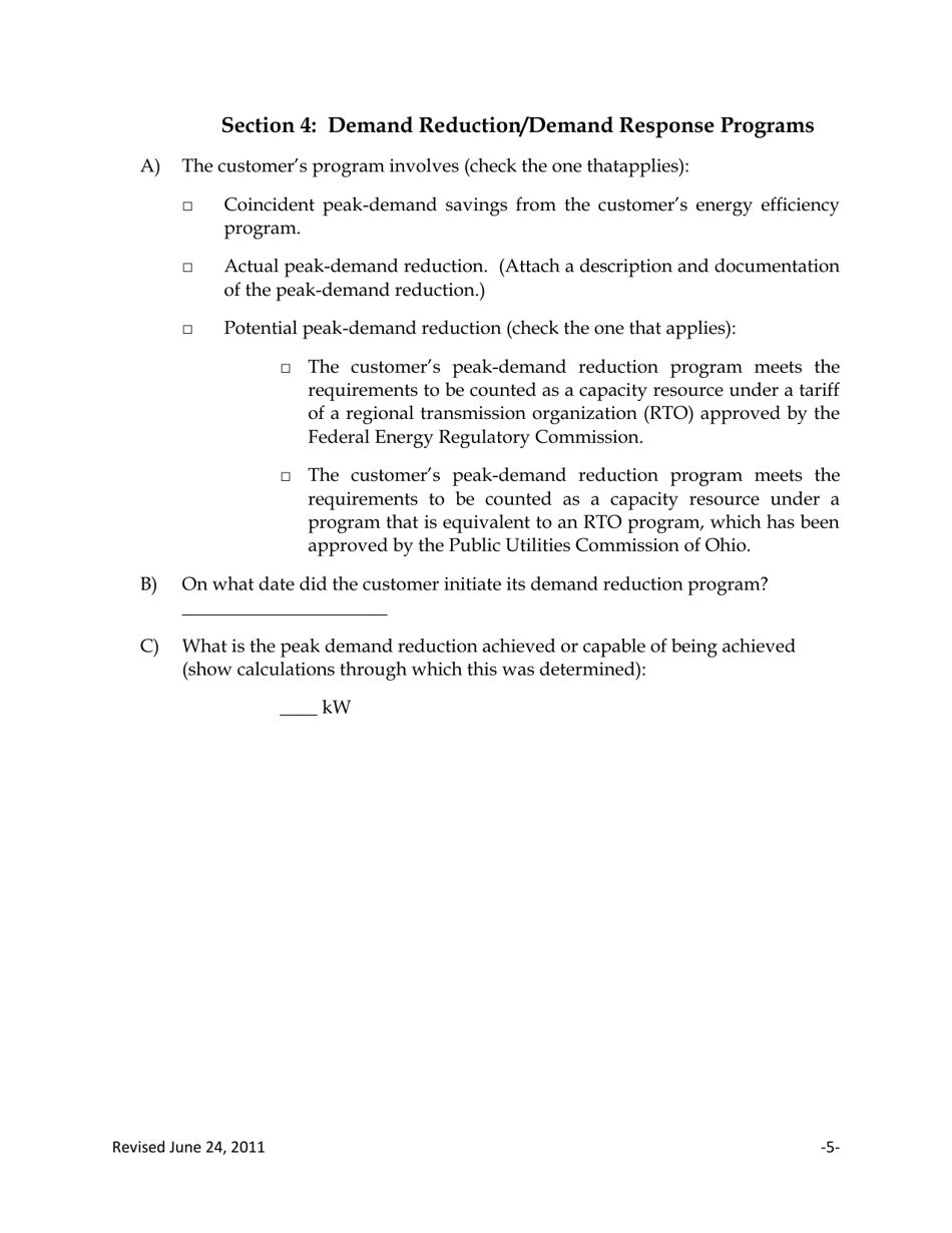 Application to Commit Energy Efficiency / Peak Demand Reduction Programs (Mercantile Customers Only) - Ohio, Page 5