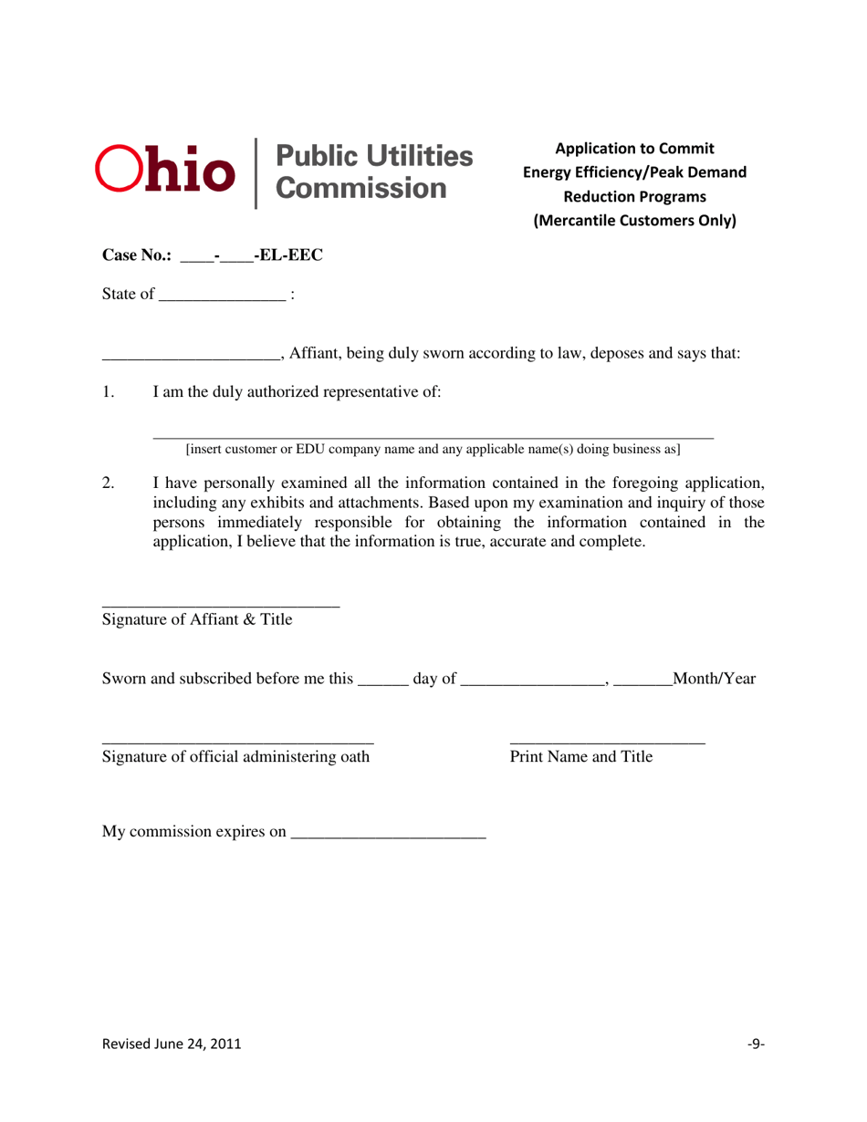Application to Commit Energy Efficiency / Peak Demand Reduction Programs (Mercantile Customers Only) - Ohio, Page 9