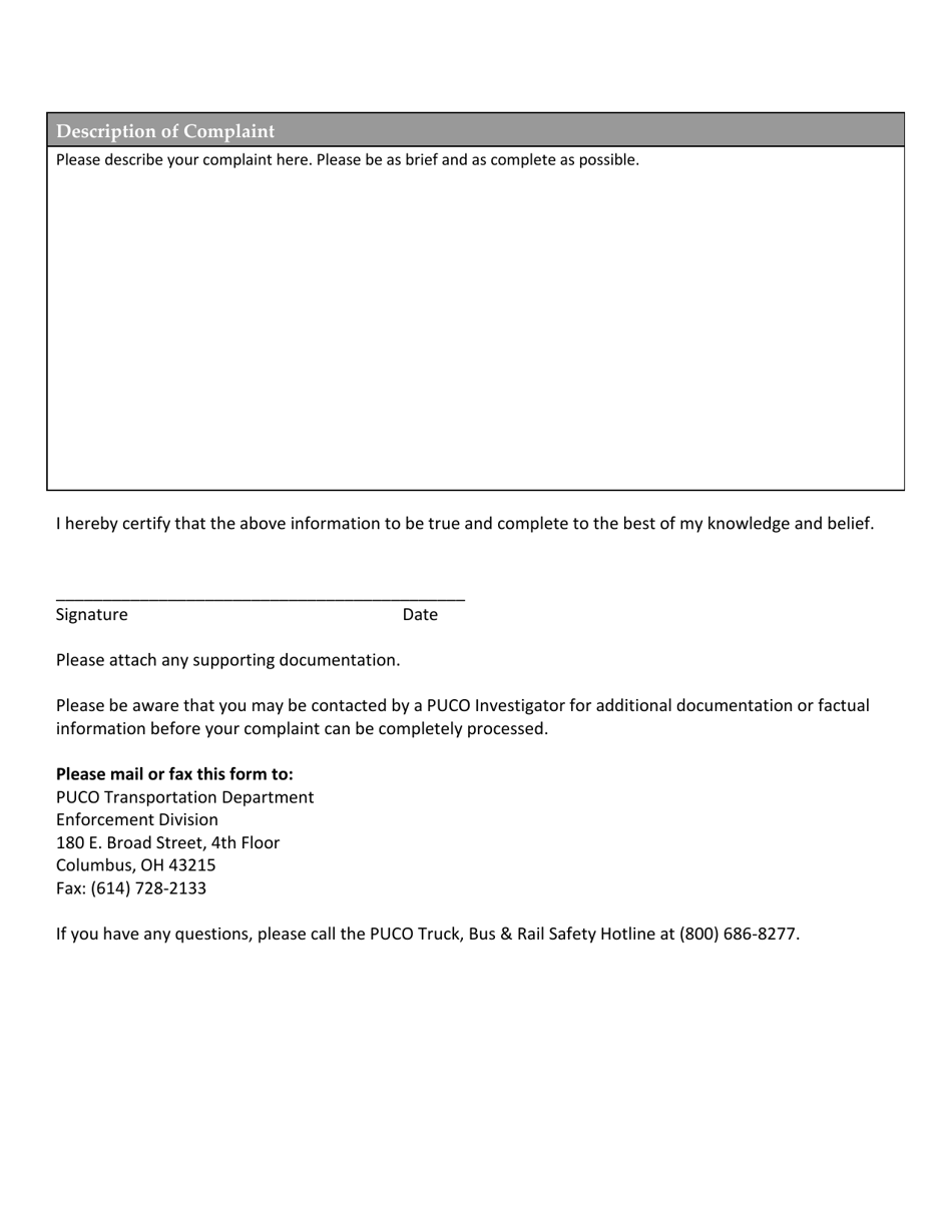 Transportation Enforcement Complaint Form - Ohio, Page 2
