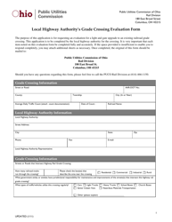 Local Highway Authority&#039;s Grade Crossing Evaluation Form - Ohio