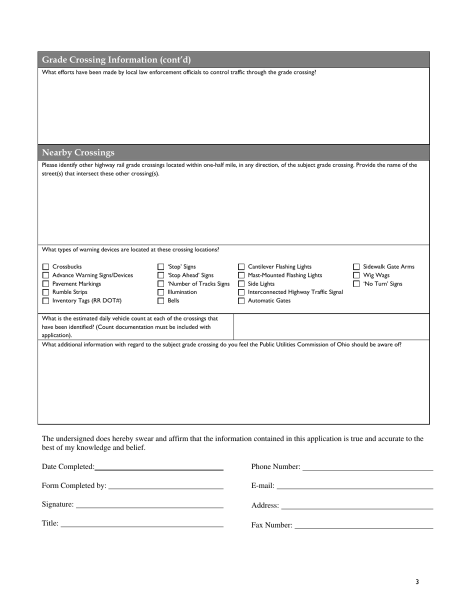 Local Highway Authoritys Grade Crossing Evaluation Form - Ohio, Page 3