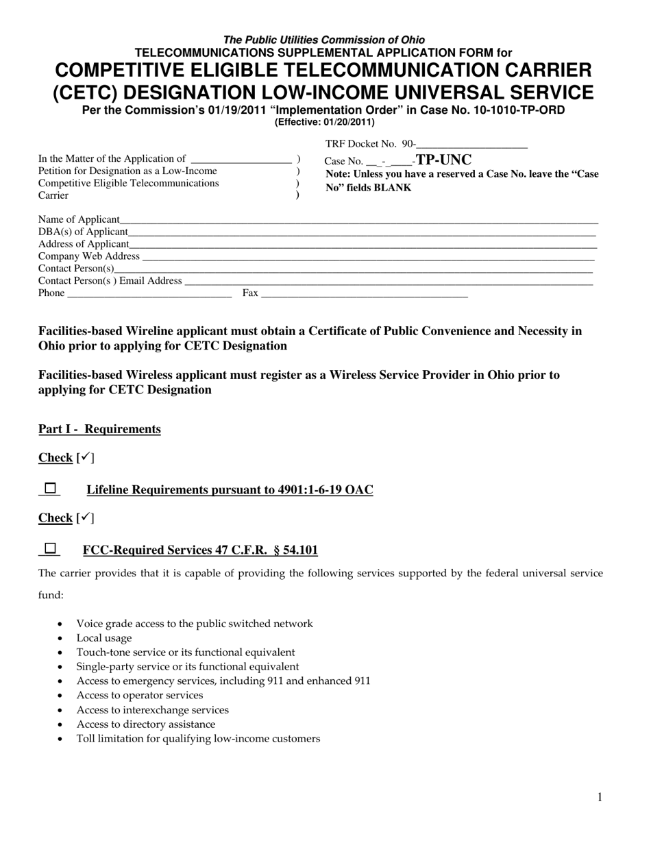 Competitive Eligible Telecommunication Carrier (Cetc) Designation Low-Income Universal Service - Ohio, Page 1