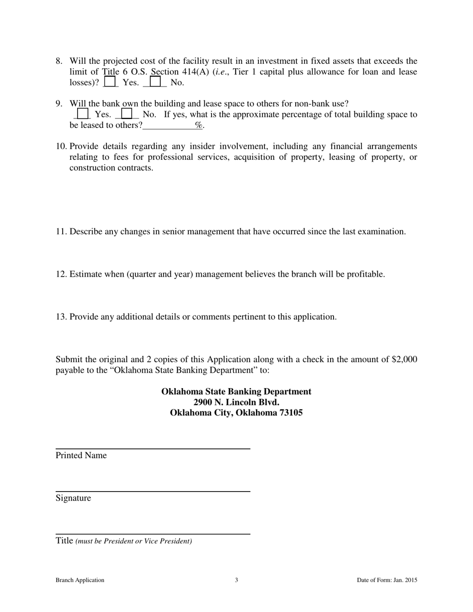 Application to Establish or Relocate a Branch Office - Oklahoma, Page 3