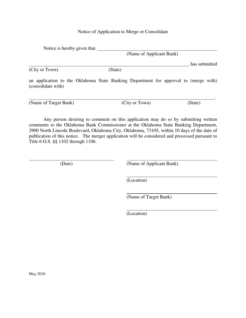 Notice of Application to Merge or Consolidate - Oklahoma Download Pdf