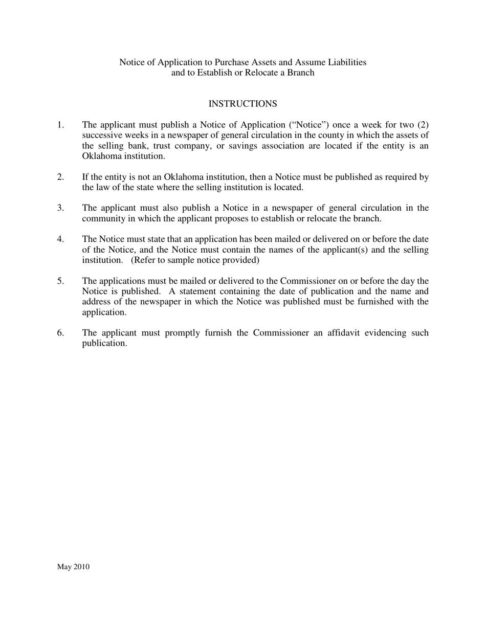 Notice of Application to Purchase Assets and Assume Liabilities and to Establish or Relocate a Branch - Oklahoma, Page 2