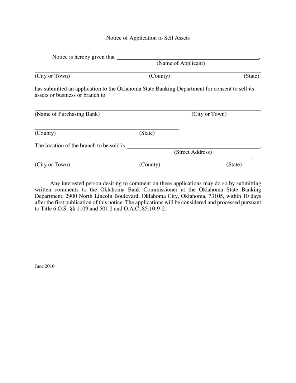 Oklahoma Notice of Application to Sell Assets - Fill Out, Sign Online ...