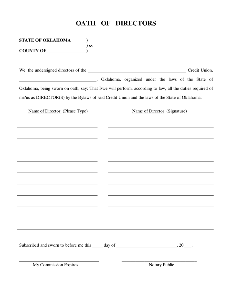Oath of Directors - Oklahoma, Page 1