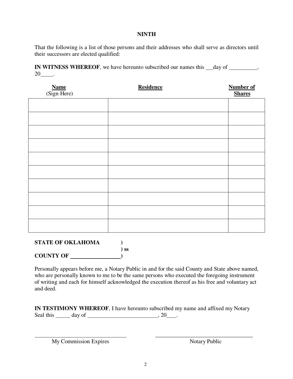 Amended Certificate of Incorporation for a Credit Union - Oklahoma, Page 2