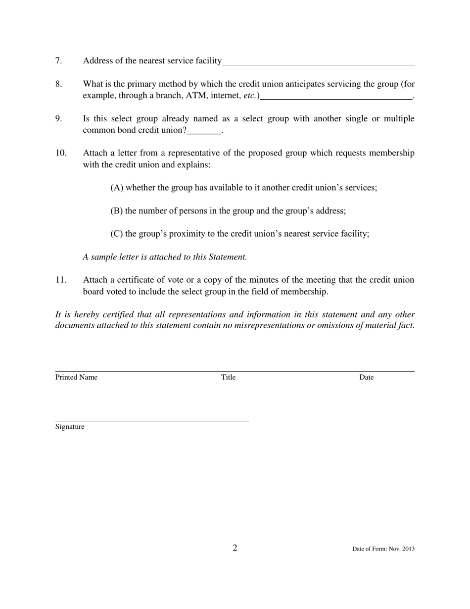 Statement of Addition of Select Group - Oklahoma, Page 2