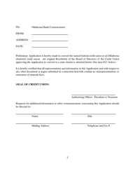 Preliminary Application to Convert a Federal Credit Union Into a State Chartered Credit Union - Oklahoma, Page 2